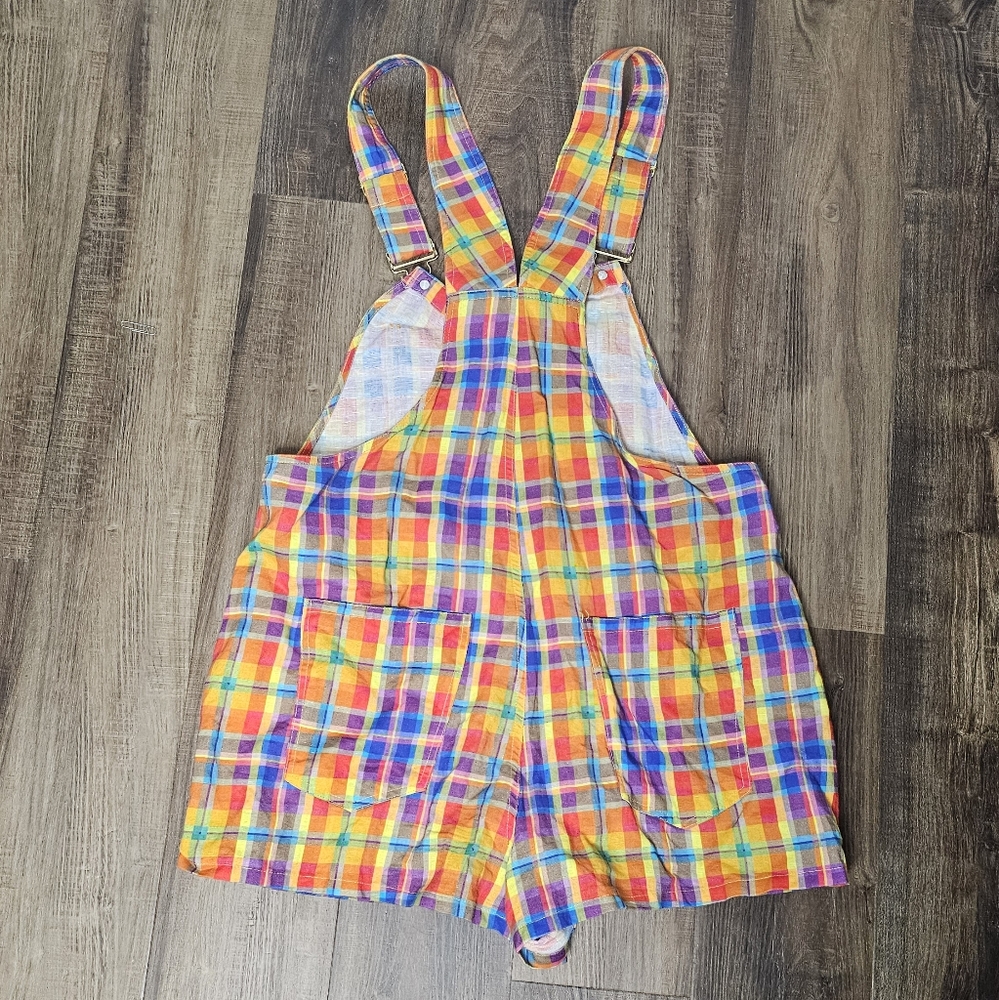 Euc We Wore What Basic Rainbow Plaid Overall Shor… - image 6